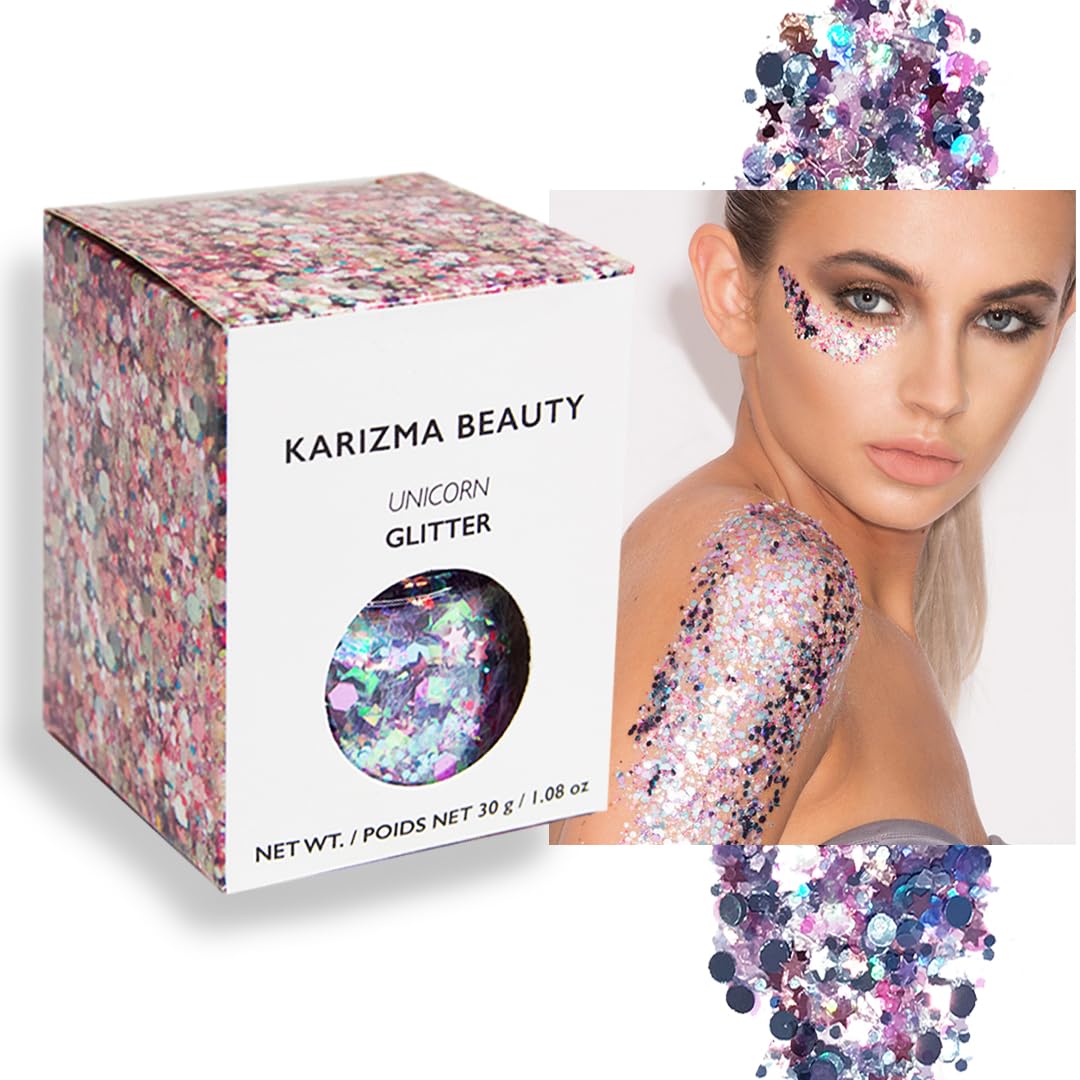 Unicorn Chunky Glitter ✮ Large 30g Jar KARIZMA BEAUTY ✮ Festival Glitter Cosmetic Face Body Hair Nails