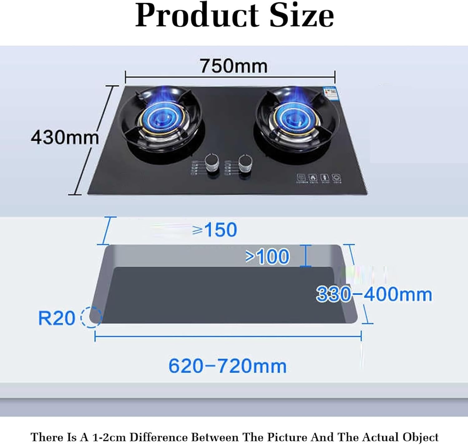 Built-in Gas Stove, 5.2KW 2 Burners Hob Cooker, Kitchen Counter Top, with Flameout Protection, Cooking Appliance Accessories(NG)(LPG)