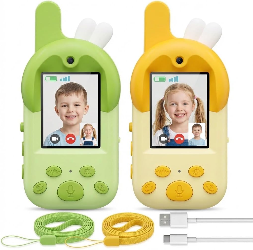 Video Walkie Talkies for Kids 2 Pack – Upgraded Long Range Rechargeable Walkie Talkies with Video & Voice, Interactive Outdoor Adventure Toys for Boys & Girls Ages 3–10