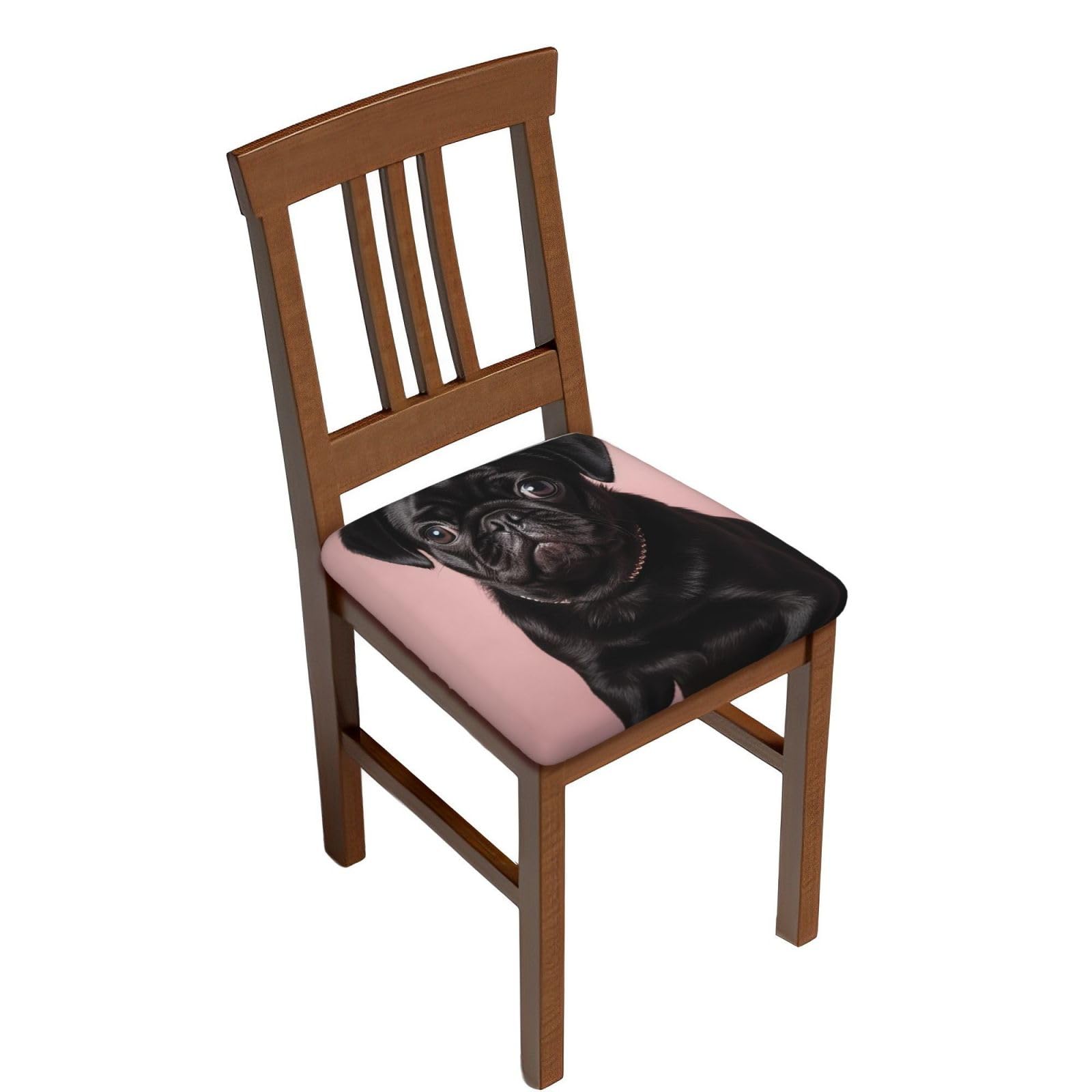 Fodpand Six Piece Cute Black Pug Square Stool Covers Stretch Removable Square Bar Stool Seat Covers Washable Dustproof Stool Cushion Slipcover Soft Milk Silk Bar Chair Covers With Band