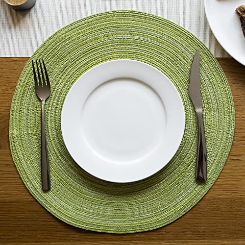 Smaafit Round Braided Placemats Dinner Kitchen Set Of 4 Table Mats For Kitchen Tables Woven Heat Resistant Washable Non-Slip Place Mats 15 Inch For Parties Christmas Holiday Party, Mix Light Green, 4 #TOP5