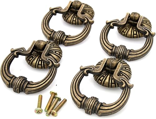 Miniatura 2 de 4 manijas vintage de latón antiguo para cajón, armario, aparador, armario, tamaño grande (altura 2-61/64 pulgadas, ancho 2-9/32 pulgadas)