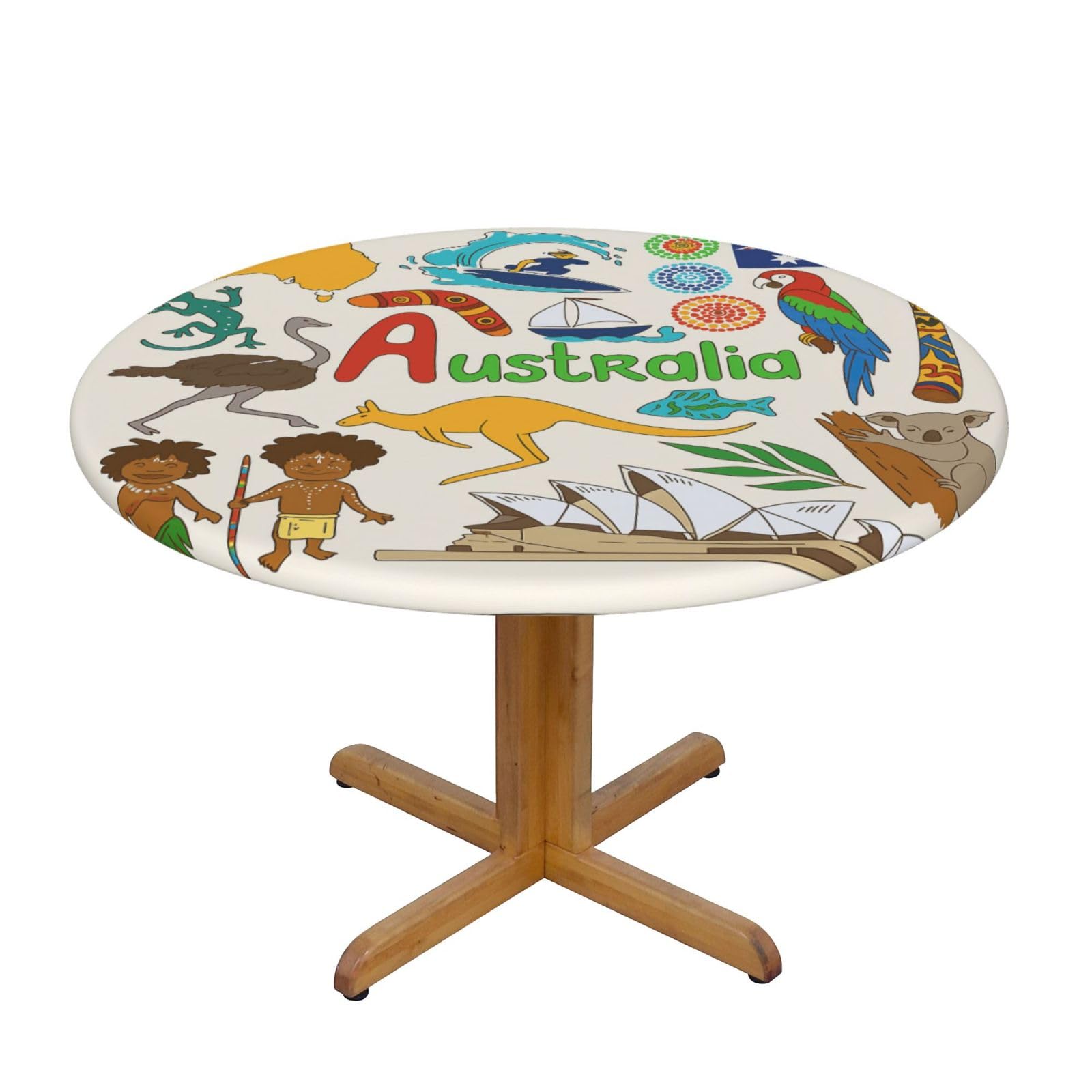 Australia Icons Colorful Print Oxford Wipeable Tablecloth Oil-Resistant Outdoor Table Cover Reusable Birthday Table Protector