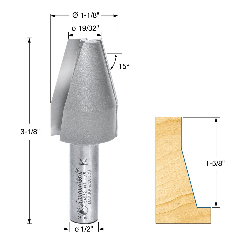 Serie A.G.E. by Amana Tool MD500 Ogee - Set di punte per fresa con punta in carburo per pannelli rialzati, attacco da 1/2, 3 pezzi