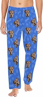 MyPupSocks Personalized Pet Pajamas Pants for Men, Custom Dog Paw Prints Pet Bone Blue Pajamas Bottoms with Dog Photo Cat Picture Sleep Pjs Trousers Nightwear for Dad XL