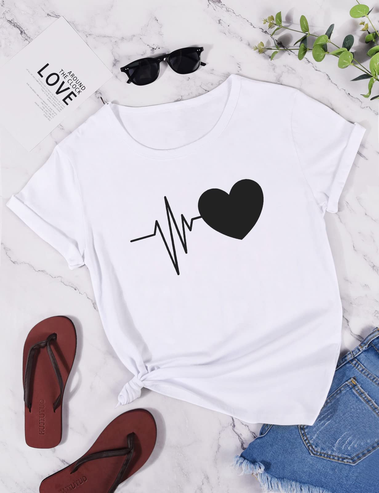 heekpek Maglietta Manica Corta Donna Amore T-Shirt Cotone Maglietta Elegante Donna Casual T-Shirt Estiva con Girocollo Modello Vintage ModaT-Shirt Manica Corta Camicia