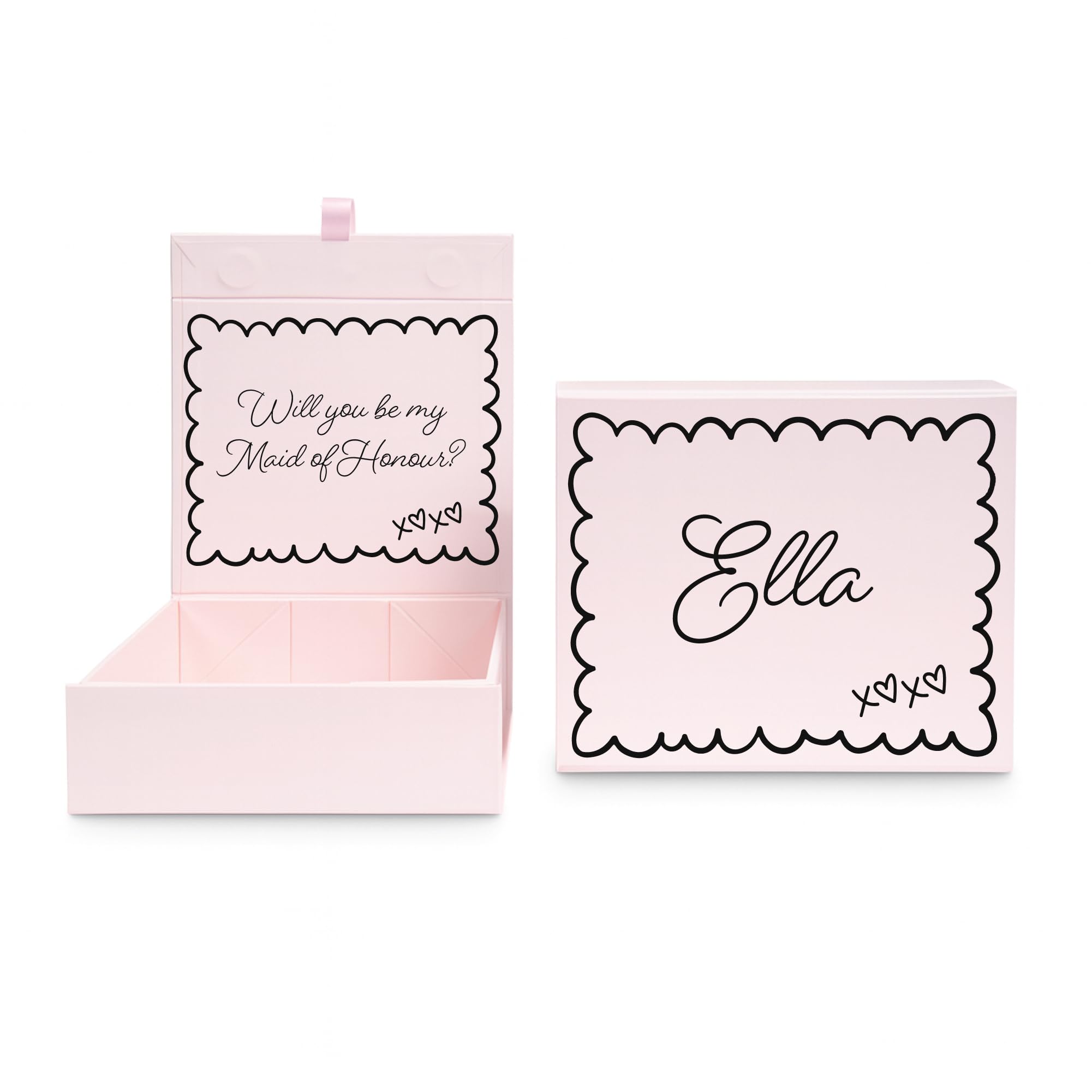 COOKIES AND KOALAS Personalised Pink Bridesmaid Proposal Box – Custom Name Gift Box – Scallop Design – Small 12x12x5cm