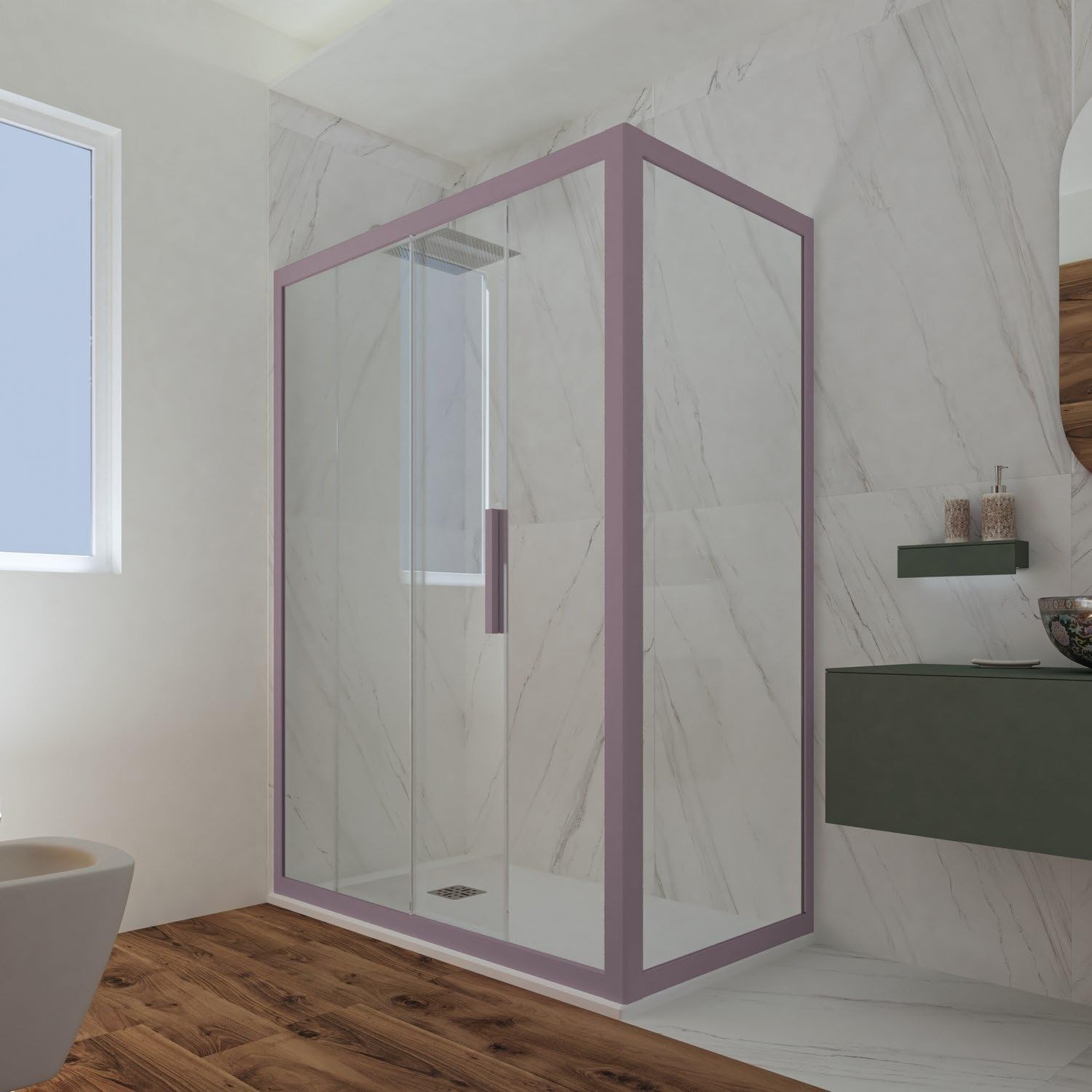 Box doccia scorrevole 75x160 CM H 200 Vetro Trasparente Profilo Lavanda mod. Deco Duo