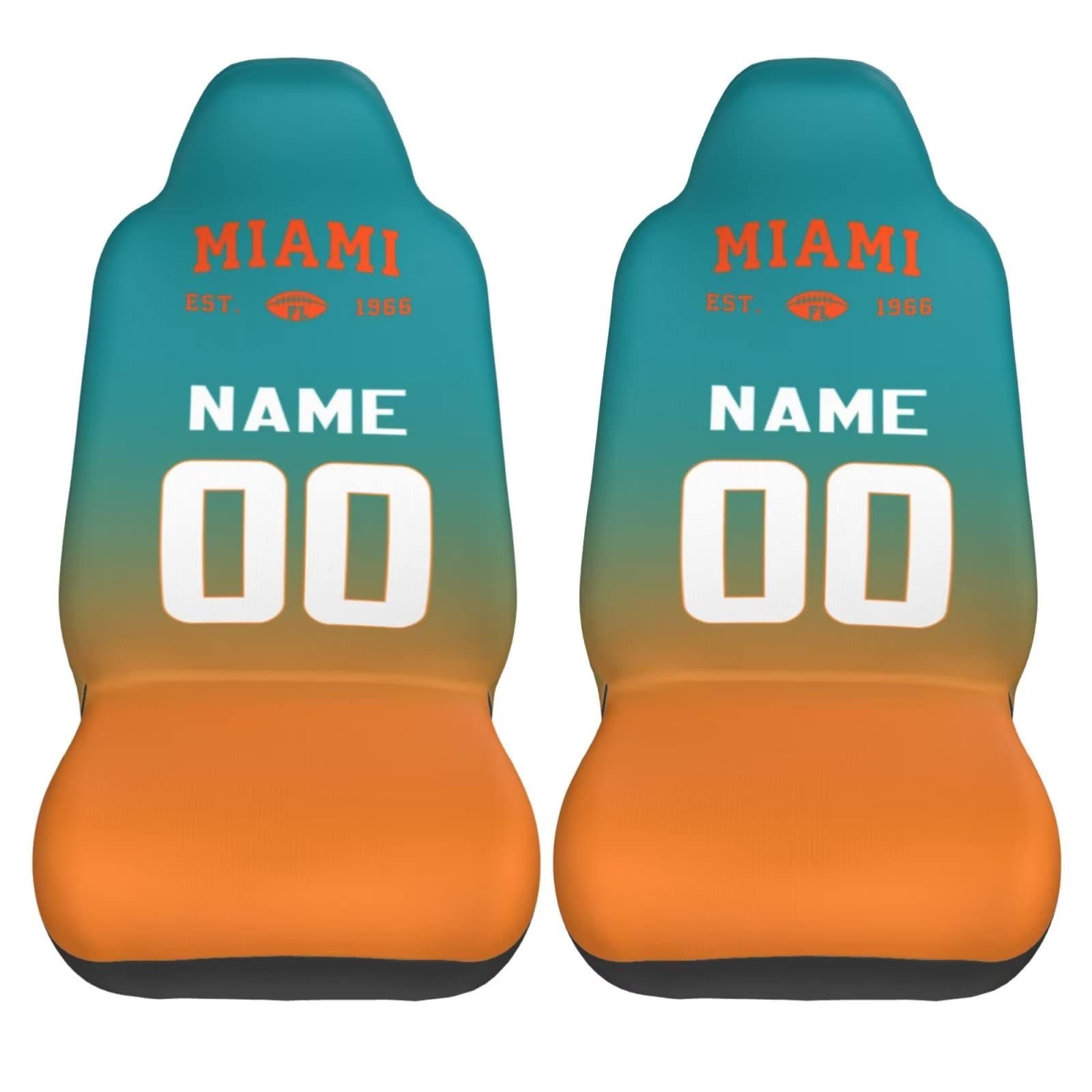 Custom Miami Car Seat Covers, Car Interior Decor Non Slip Thick Elastic Soft Front Seat Protector Cover Case,Add Personalized Name and Number,Universal Size Fit Most Car, Truck, SUV, Van, 2PC.