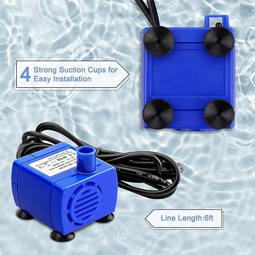 Miniatura 2 de AYNEFY Bomba de fuente de agua para gatos, sumergible eléctrica, acero inoxidable, azul, compacta, bomba de agua para mascotas, repuesto para fuente