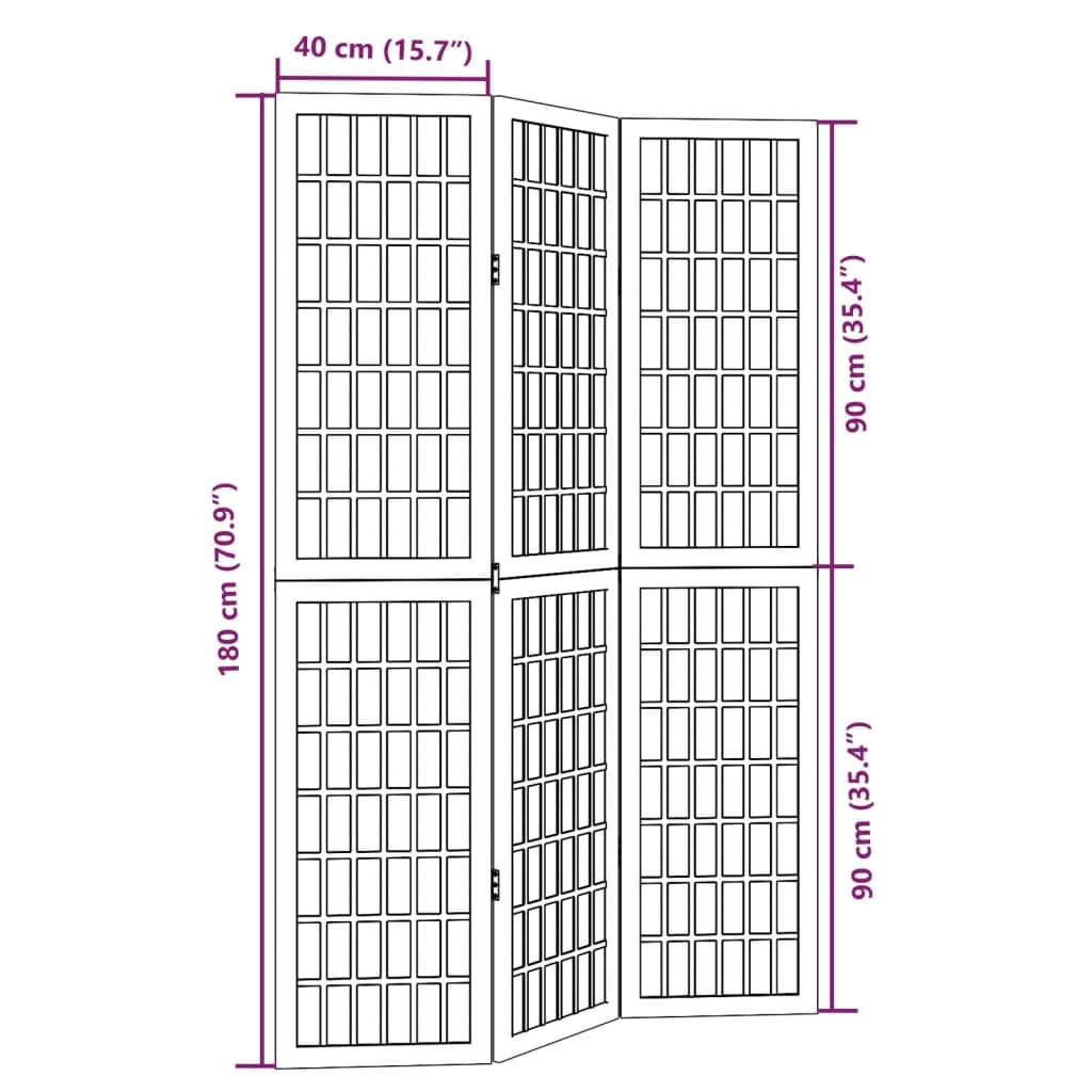 vidaXL Biombo Separador de 3 Paneles Madera Maciza Paulownia Negro, Separador de ambientes, Pantalla de privacidad, Panel Divisor de Habitaciones