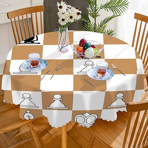 Miniatura 3 de AOYEGO Mantel redondo de tablero de ajedrez marrón, tamaño King, Queen, juego de ajedrez, juego de ajedrez, 60 pulgadas para comedor, fiesta,