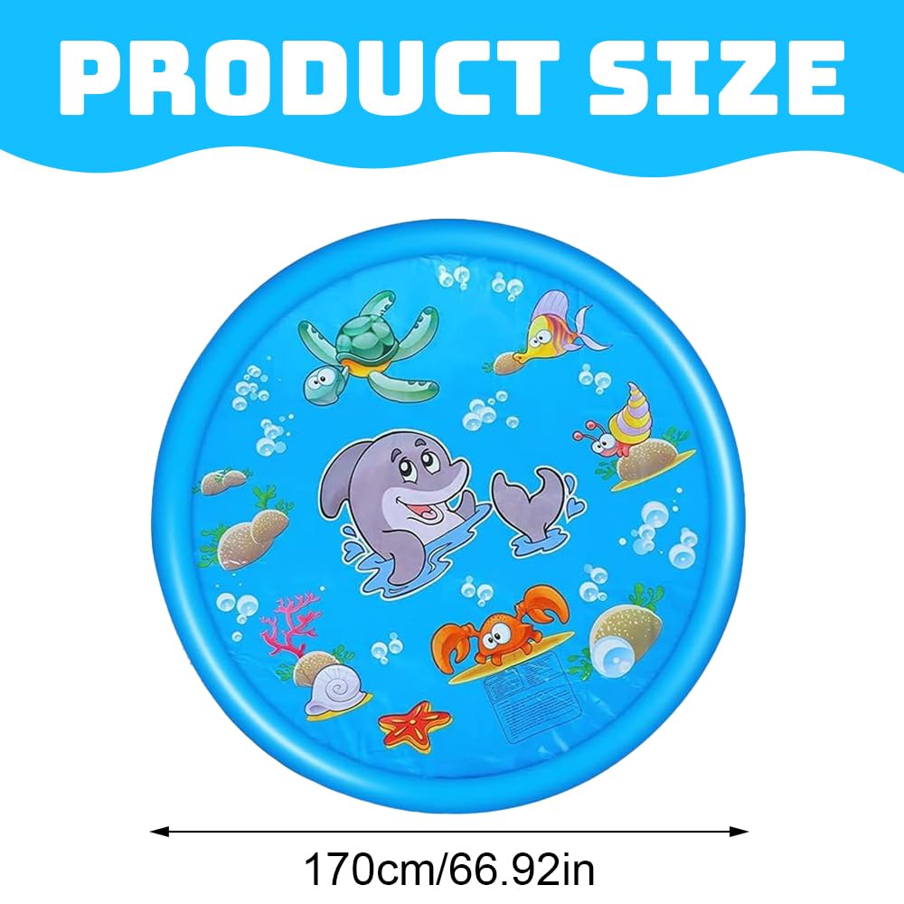 170cm Splash Pad, Sprinkler Wasser Spielmatte,Splash Pad Wasserspielzeug Kinder,Sprinkler Wasser-Spielmatte Für Outdoor Garten Wassersprinkler Kinder Splash Pad (Delfin-Design)