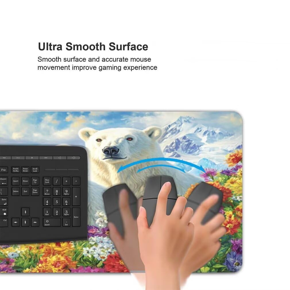 Tappetino Mouse XXL 1000x500mm Orso Polare Grande Mouse Pad, Tappetino Scrivania con Bordi Cuciti, Grande Mousepad Gaming con Base Antiscivolo per Giocatori, Ufficio e Casa (Floreale) -MP1592