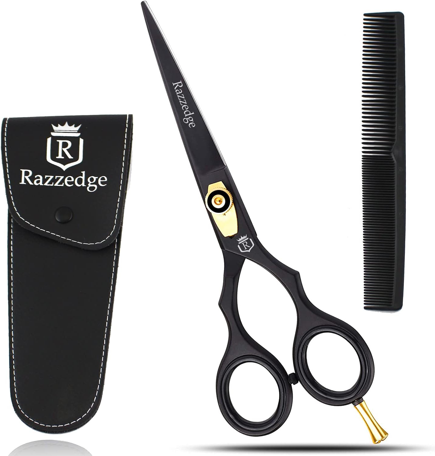 MN Razz-Edge Professional Barber Scissors Hair Scissors HairCutting Hairdressing Scissor Black 6 inch With Comb