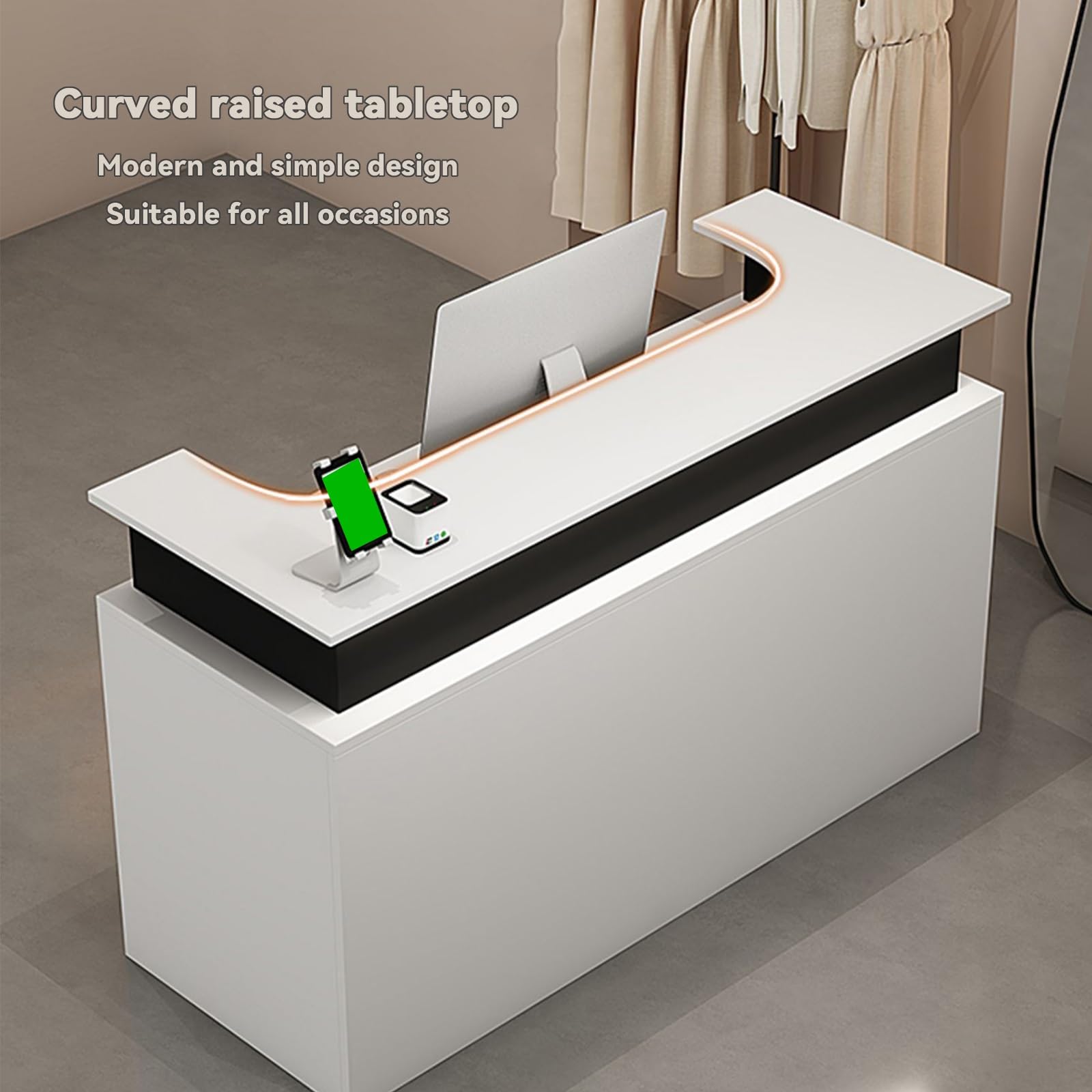 Bancone Reception,bancone Reception Centro estetico,Tavolo bancone for Ufficio,Tavolo Cassa,Dotata di luci LED,Piccolo banco Reception,con Cassetto della Tastiera(J,120cm/47.2in)