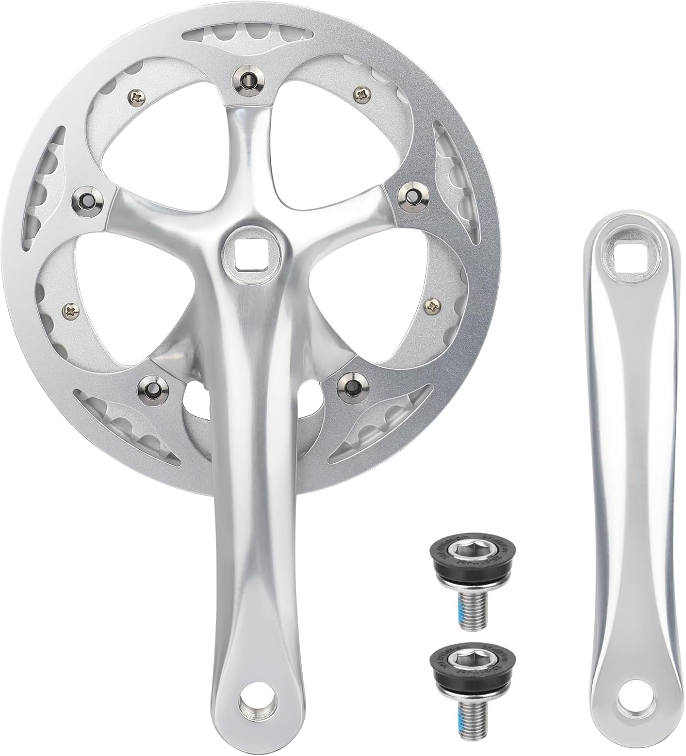 MEGHNA Bicycle Crankset 42/46/52 Teeth for 6-10 Speed Gears Lightweight Aluminum Alloy 165mm Crank Arm Dual Chain Guards for Mountain Bike Folding Bike E-Bike Cruiser Bike Square Taper