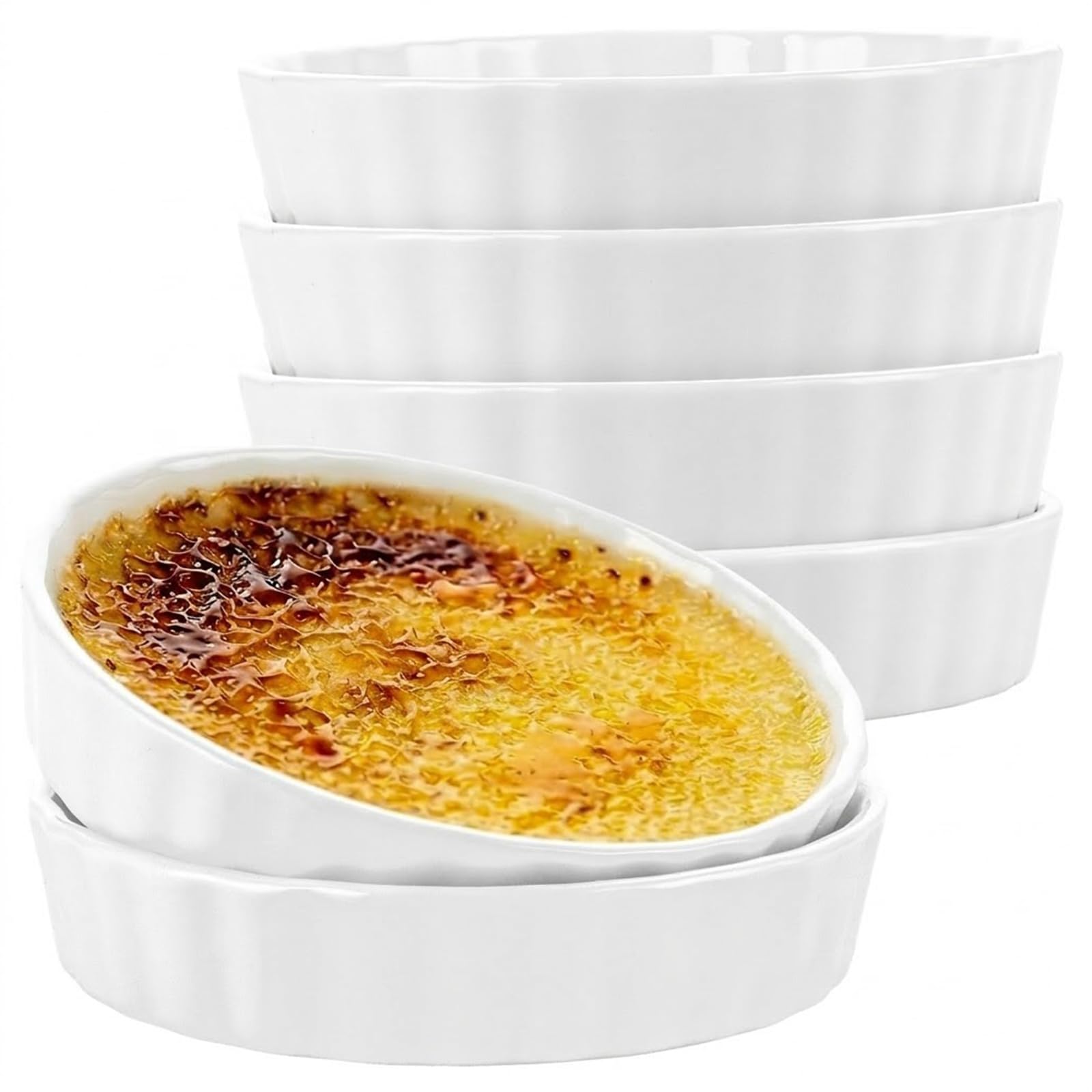 Lot de 6 petits plats à tarte en céramique - 12,8 x 2,6 cm - Blanc - 240 ml - Pour soufflé, fondants muffins, crème brûlée