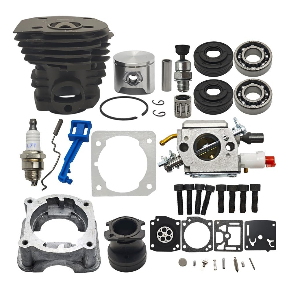 Zestaw 39 sztuk miski cylindra, łożyska gaźnika, uszczelki olejowej, przepustnicy ssania 44 mm do silników pił łańcuchowych 340, 350, 345 i części zamiennych