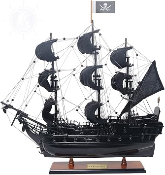 Old Modern Handicrafts Black Pearl Pirate Ship - Museum Quality Ship Model Made from Rosewood, Mahogany & Teak - 20L x 6.5W x 19H Inches