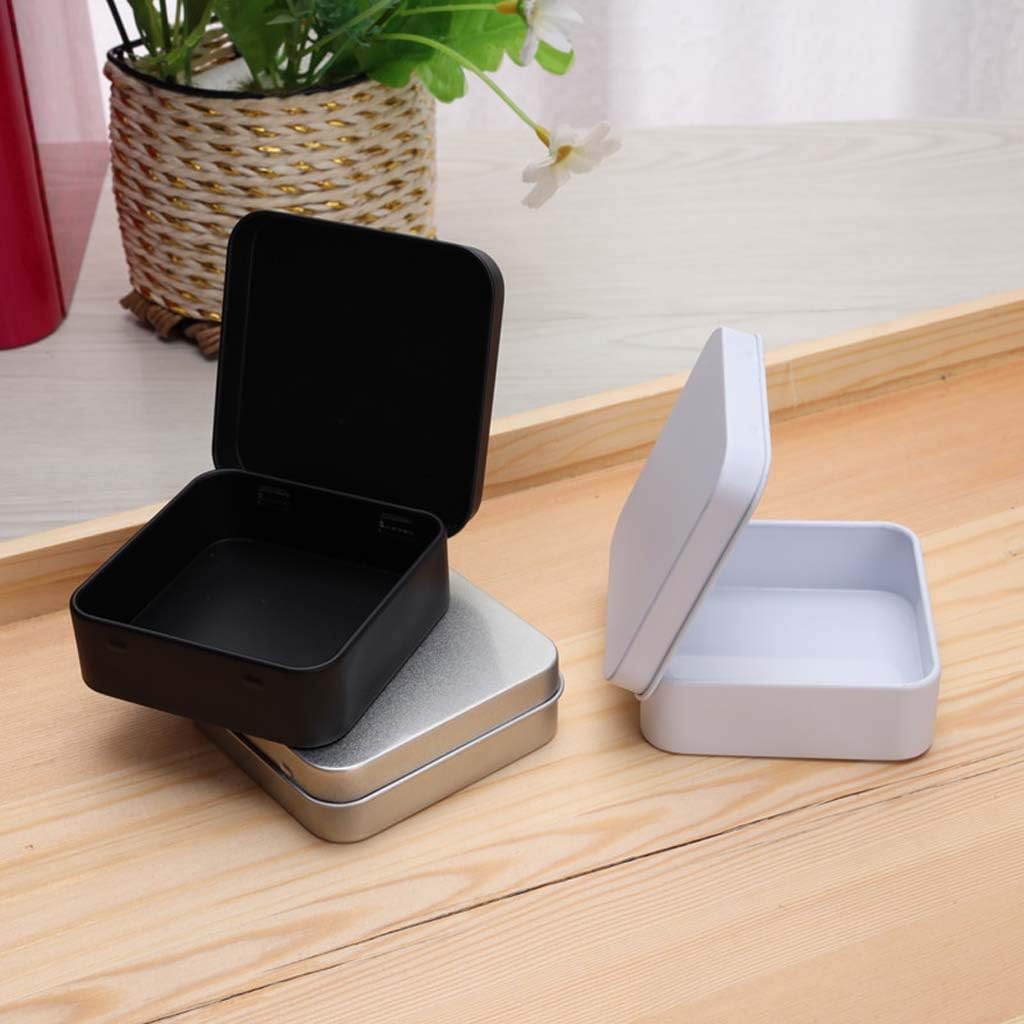 5 Pcs Metal Tins Container Square Hinged Storage Tin Box Small Cas