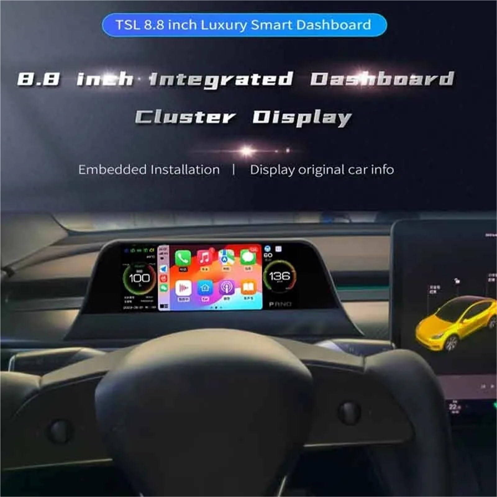 wyświetlacz Headup Pasuje do modelu Y/3 Panel instrumentów LCD Panel instrumentów z ekranem dotykowym Wyświetlacz przezierny z CarPlay Android Auto