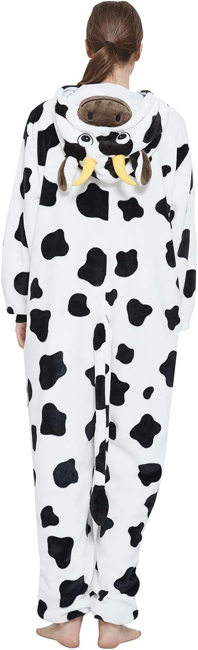 Cow Onesie Unisex Adult Animal Costume Women Pajamas Plush One Piece Cosplay Halloween Christmas - Image 5