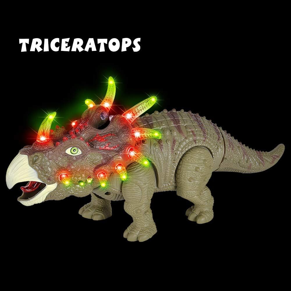2 Pack Electronic Walking Dinosaur Toy with LED Light Up Eyes, Roaring Sound, Realistic Triceratops and Dimetrodon, Dinosaur Party Favors, Dinosaur Toy for Kids Boys Girls Ages 3 4 5 6 7 Year Old