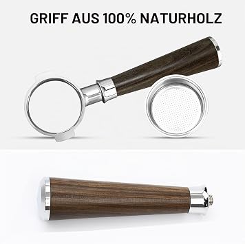58 mm bottomless portafilter made of stainless steel exclusive for Gaggia Classic/Pro/Evo Pro with walnut handle and removable filter basket