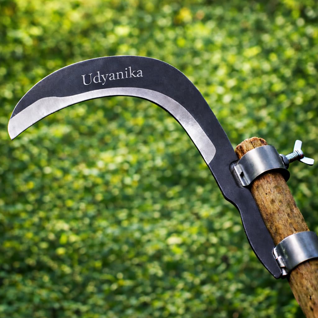 Grass Sickle Cutter Head | Heavy Coconut Plucker with Adjustable Handle Clamp | Razor- Sharp Metal Blade for Tree Branches, Grass, Weeds, Gardening | Multipurpose Agricultural Hand Tool