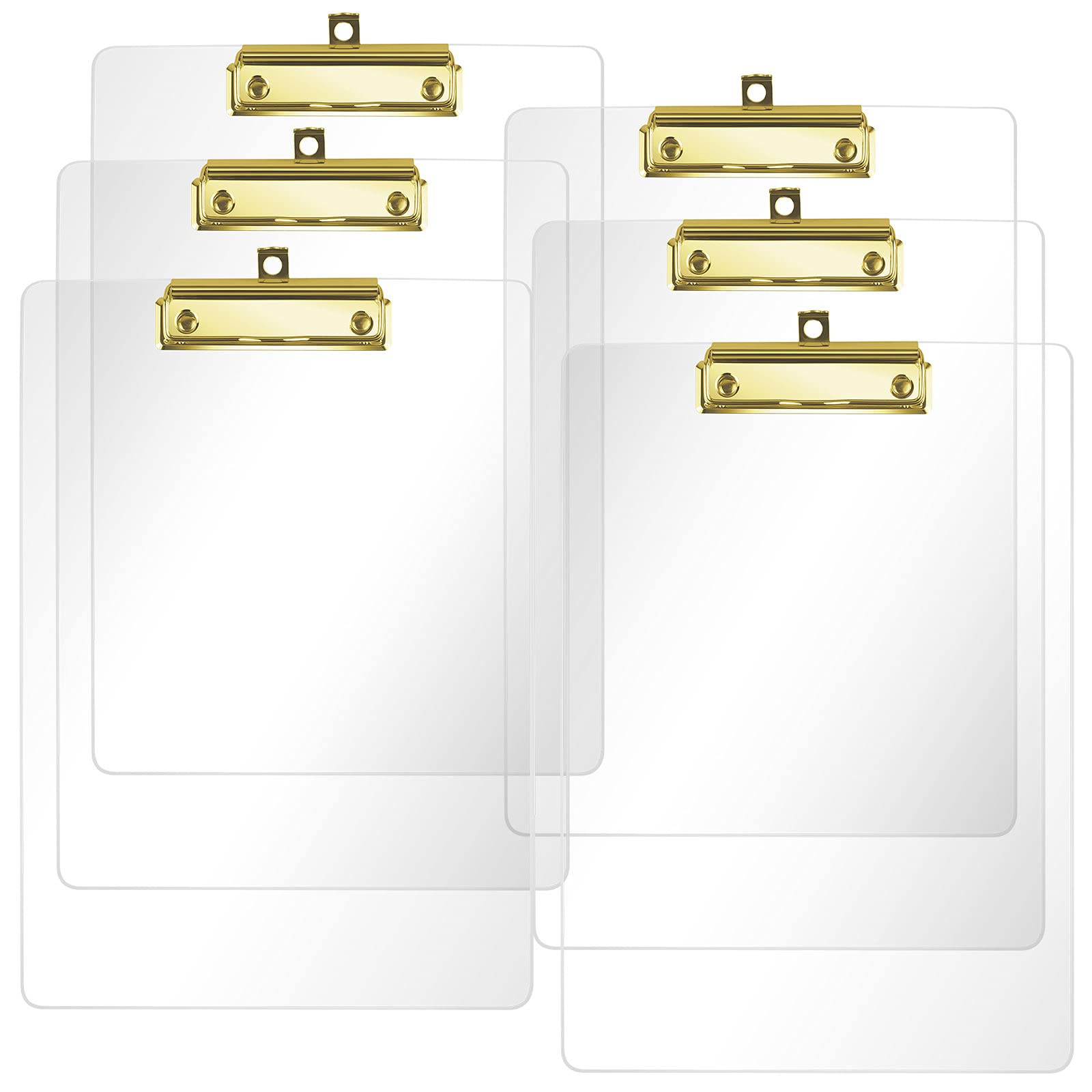 MoocciThick Acrylic Clear Clipboards Cute Transparent Clipboard with Gold Strong Clip Hidden Hanging Hole for A4 Paper, Art Student, Drawing, Office, School, Warehouse, Classroom, Event, 6PC