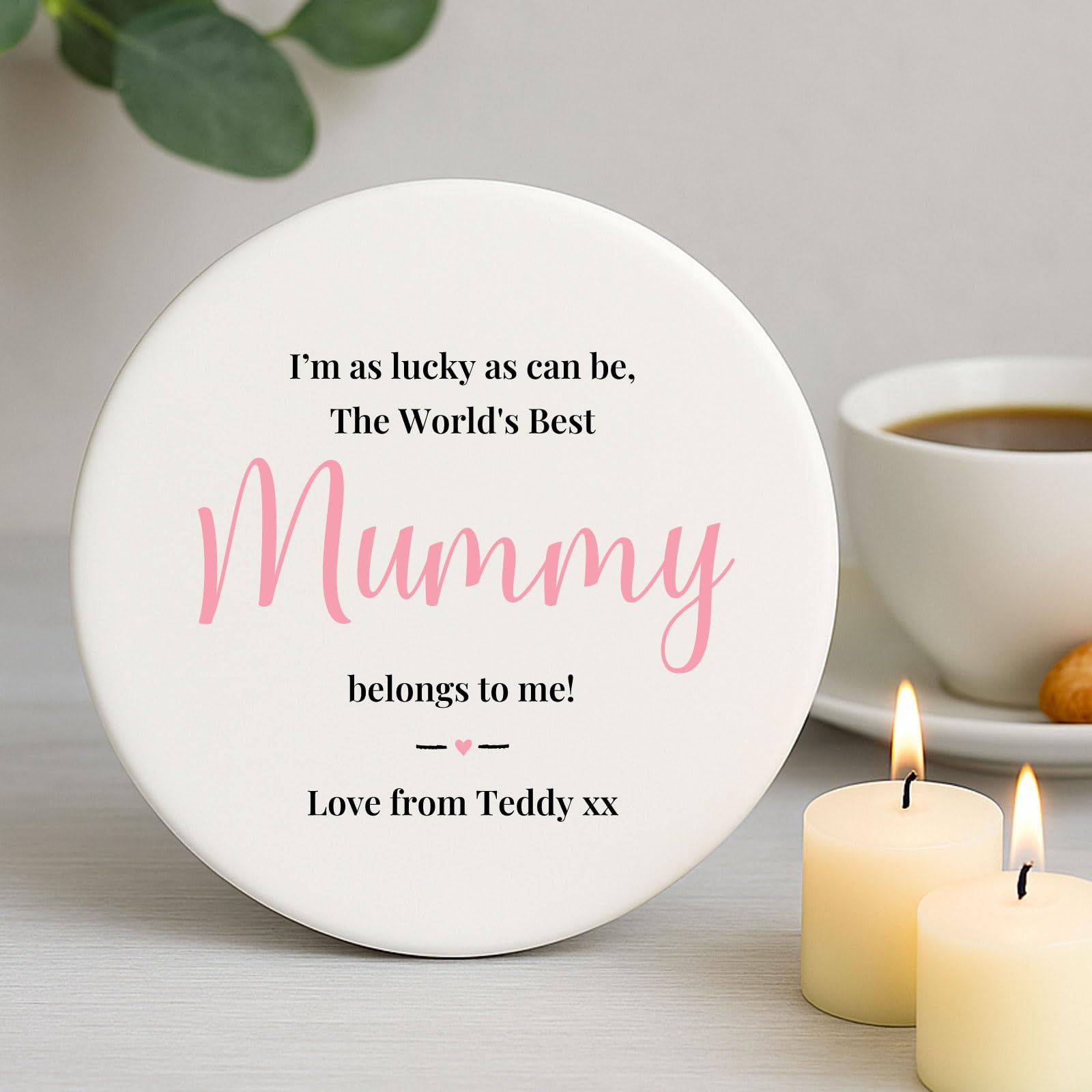 Luck And Luck White Personalised Porcelain Coaster – The World's Best Mummy Belongs To Me | Custom Gift For Mummy, Mum Keepsake, Mothers Day