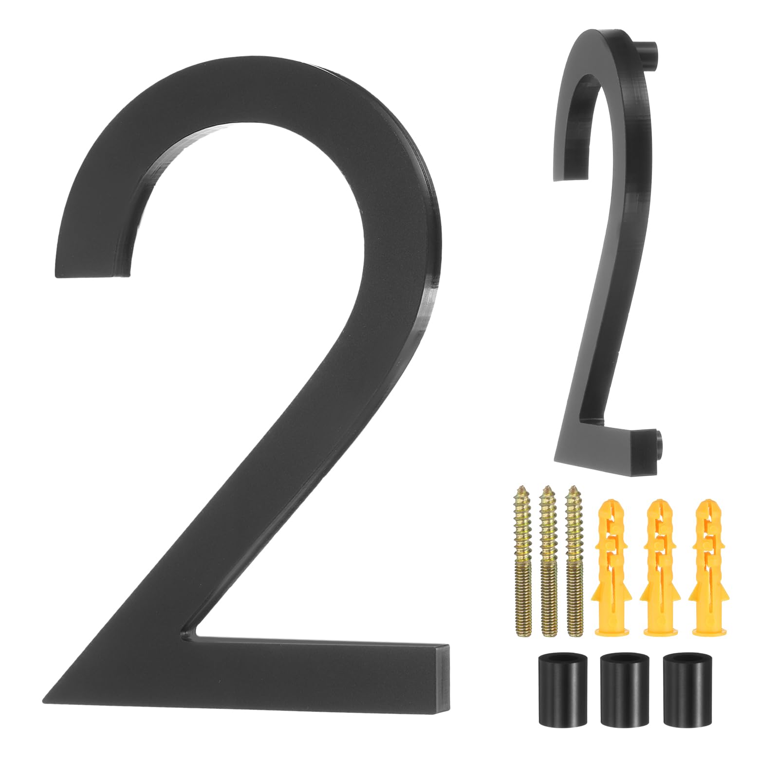 sourcing map Floating House Numbers, 5 Inch Acrylic Modern Address Number for Outside with Nails Kit for Home Street Office Mailbox Sign(Number 2, Black)