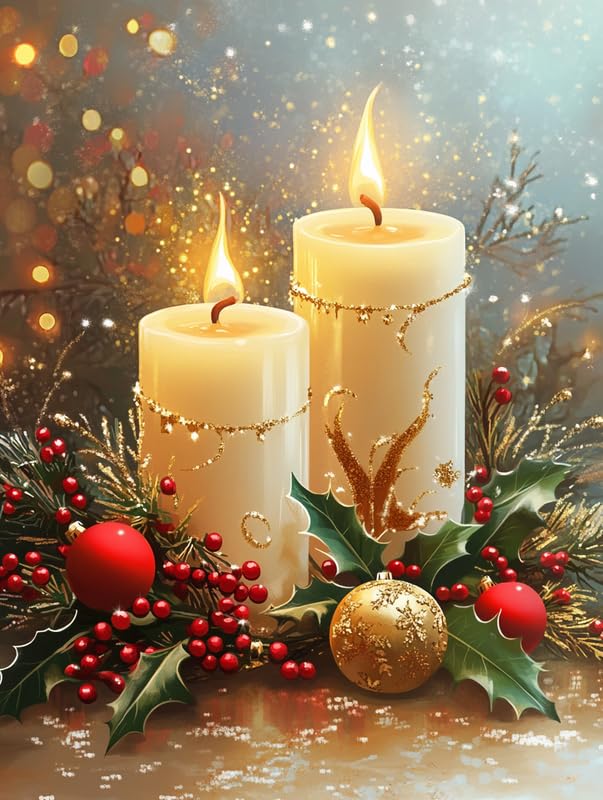 Bimkole 5D Diamond Art Kits for Adults Christmas, DIY Full Drill Rhinestone Embroidery Set Paint with Diamonds Art Candles by Number Kits Cross Stitch Home Wall Craft Decoration 30x40 cm