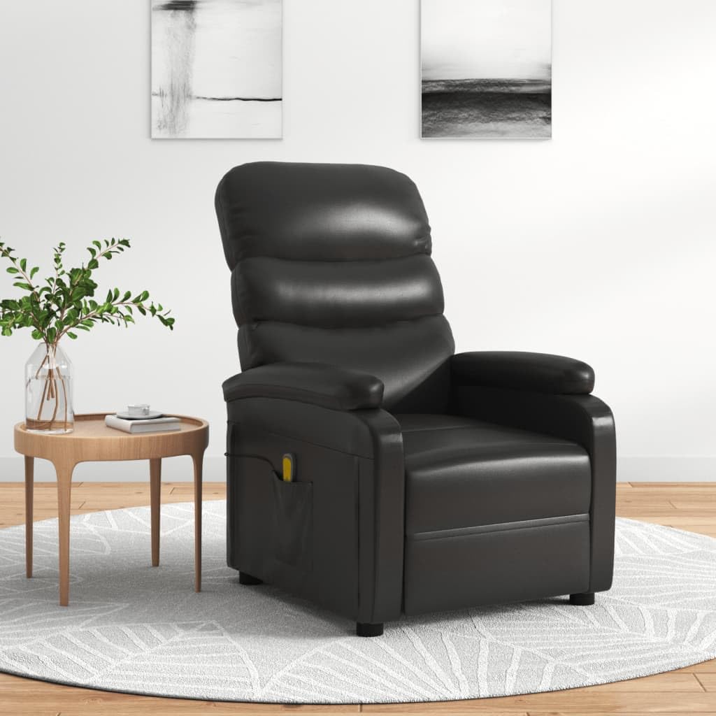 vidaXL - Modern Relaxation Massage Recliner Chair in Black Faux Leather with Adjustable Backrest and Footrest, 6-Point Vibration Massage, USB Connector and Side Pocket, Easy Assembly