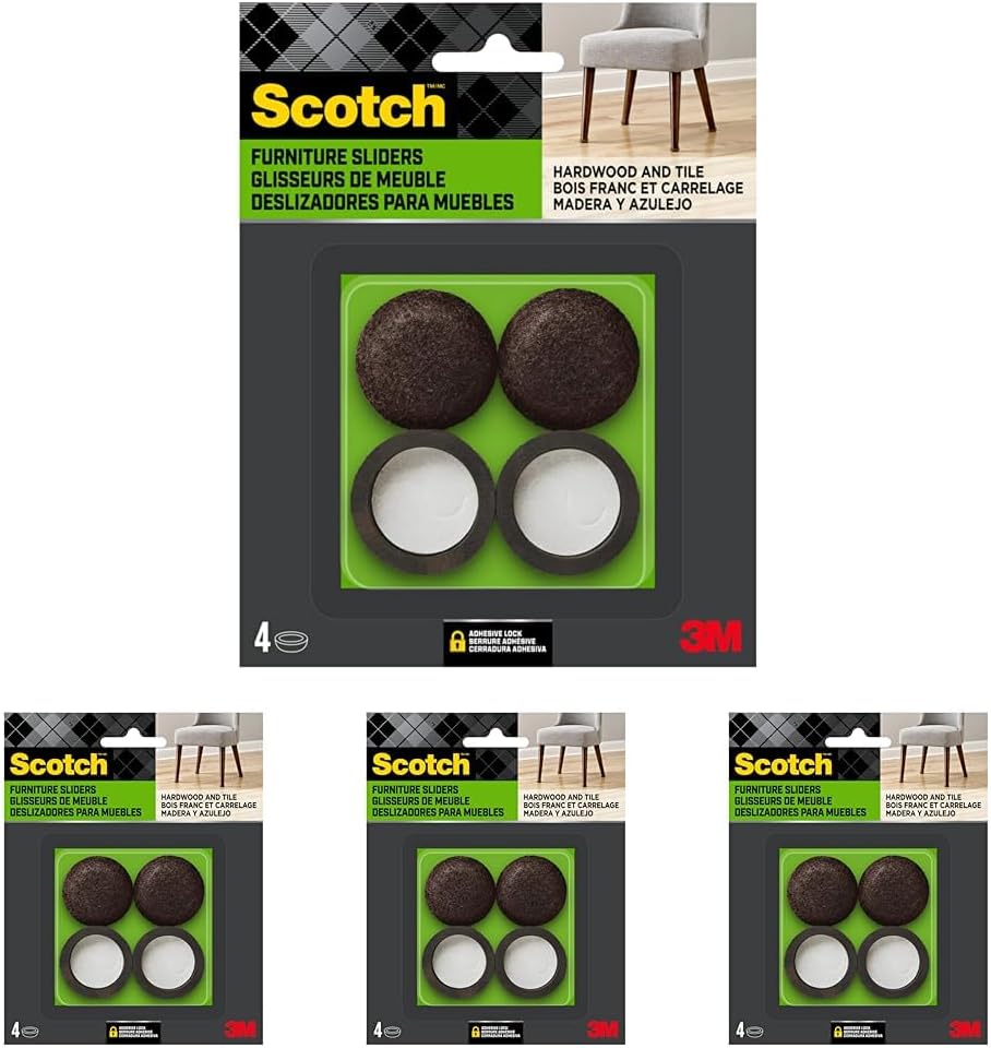Scotch Felt Pad Cups of 4 1-1/4 in. Round, Adhesive Chair Leg Floor Protector for Hardwood Floors and Tile 6 Count (Pack of 4)
