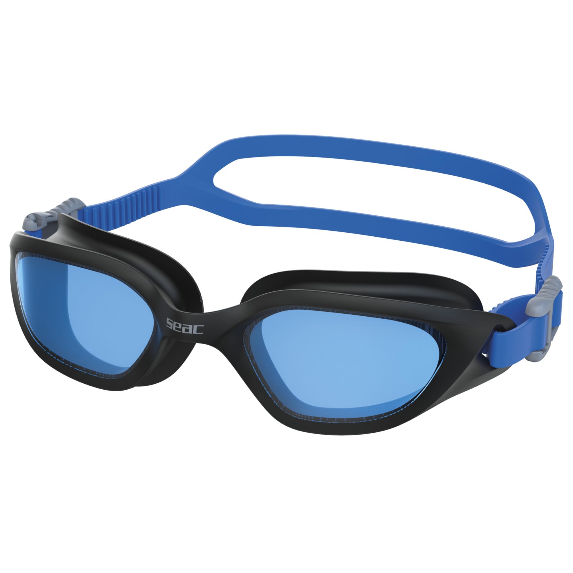 SEAC Mood, swimming goggles with scratch-resistant and anti-fog polycarbonate lenses, silicone gaskets, black/blue