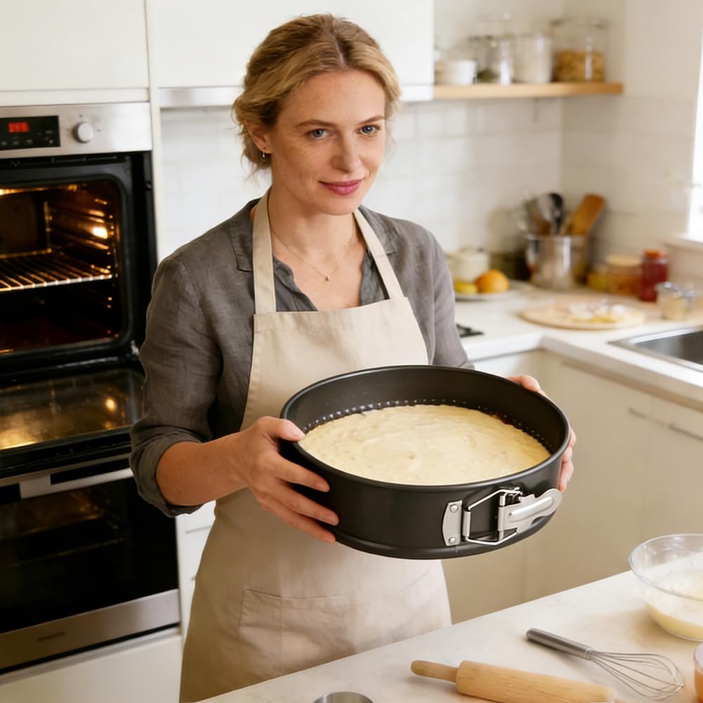 LUPATDY Tortiera Apribile Rotonda 22 cm – Stampo per Torte a Cerniera con Rivestimento Antiaderente, in Acciaio al Carbonio, Ideale per Cheesecake e Dolci da Forno - 5