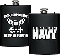 Vista 4 de Frasco azul marino envuelto en cuero de 8 onzas Frasco de acero inoxidable USN para licor - Marrón tabaco, regalos de la Marina de los Estados