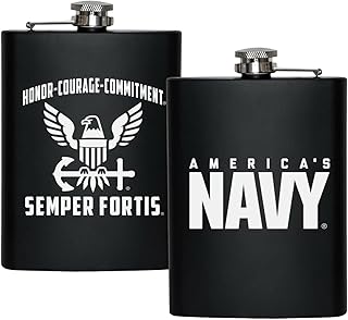 NAVY 8 oz Flask | Stainless Steel Hip Flask for Liquor – Matte Black, Great Gift Idea for Veterans | Navy 8oz Flasks