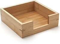 Vista 6 de Servilletero cuadrado de bambú, 7.5 x 7.5 x 2.5 pulgadas, bandeja de servilletas de madera, servilletero de madera para mesa de cocina y encimera