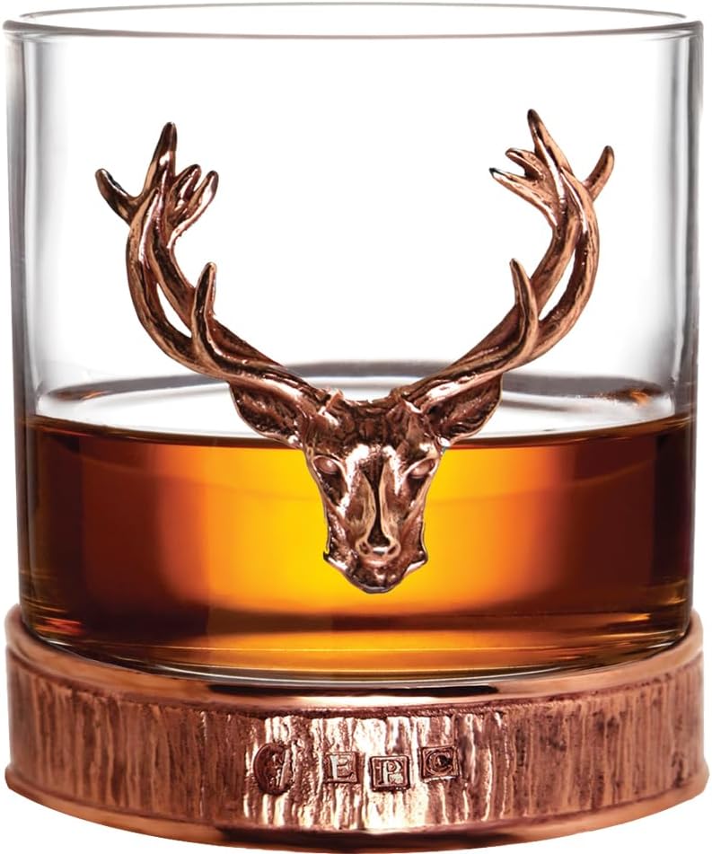 English Pewter Company Copper Stag Head Whisky Glass Tumbler with Pewter Base [STAG200]