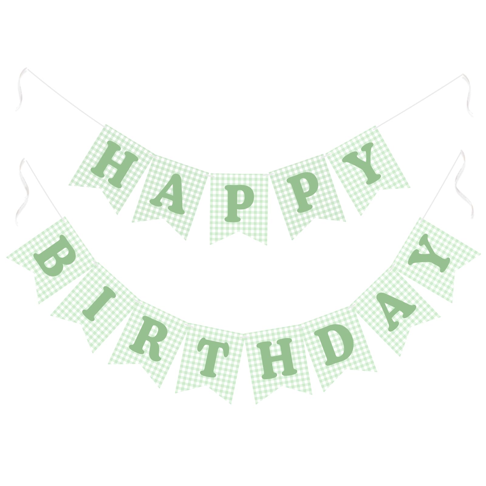 G2PLUS Pre-Strung Green Gingham Happy Birthday Banner, 16x20cm