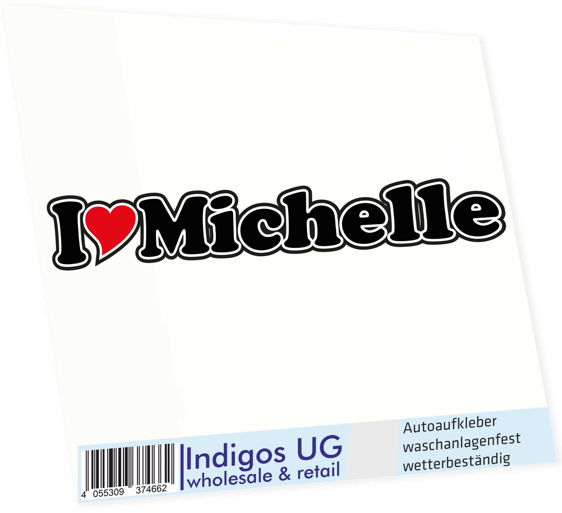 INDIGOS Autoaufkleber I Love Mila 15cm - Personalisierbar, Wetterfest