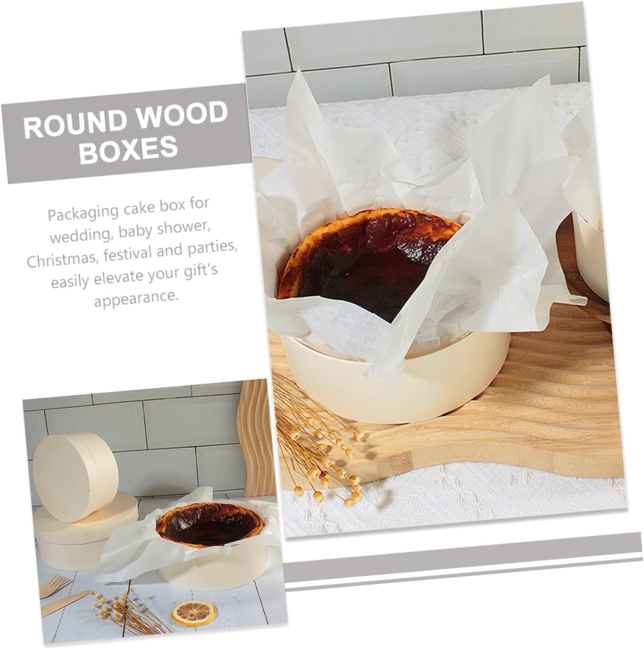 Wooden Cake Box with Lid for Bakery Packaging and Display