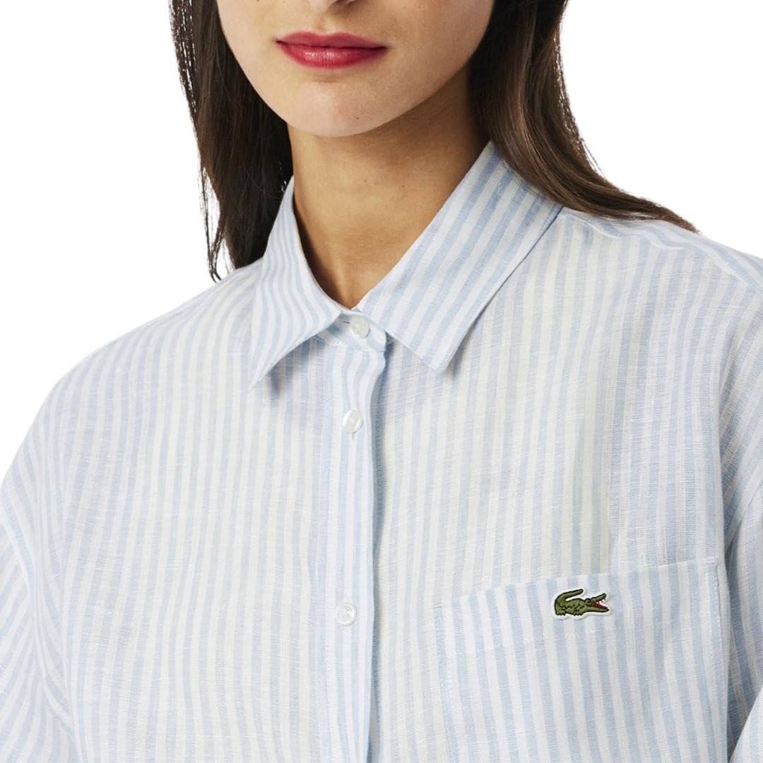 Lacoste Womens Oversized Striped Linen Shirt - Image 2