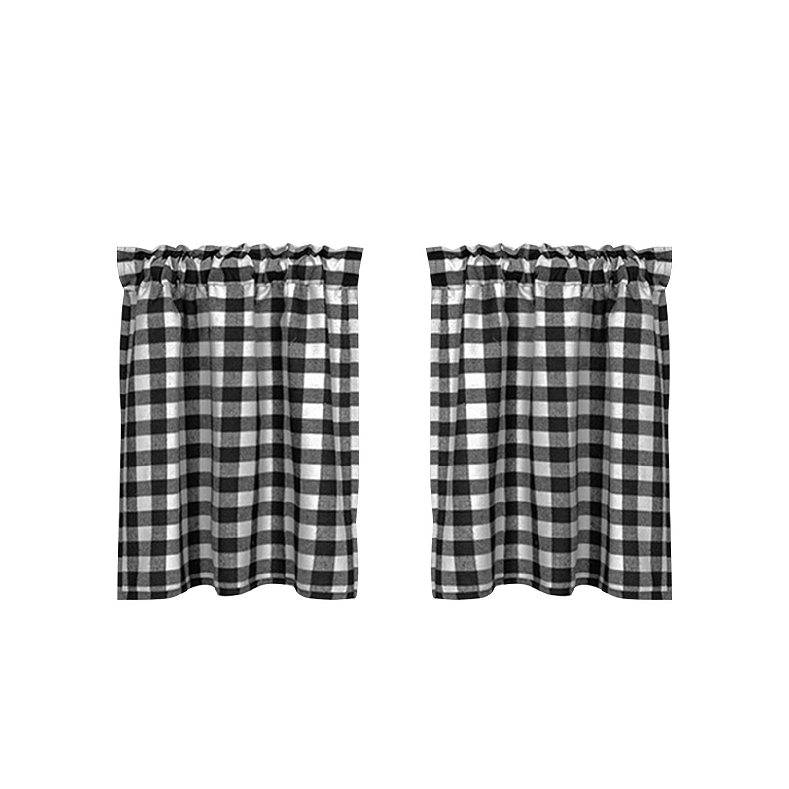 Pcscevcr 2Pcs Kitchen Window Curtains, Classic Plaid Short Window Drape, Buffalo Check Tier Curtains for Kitchen Cafe Bathroom Decor, 26.8x35.4inch (Black white)