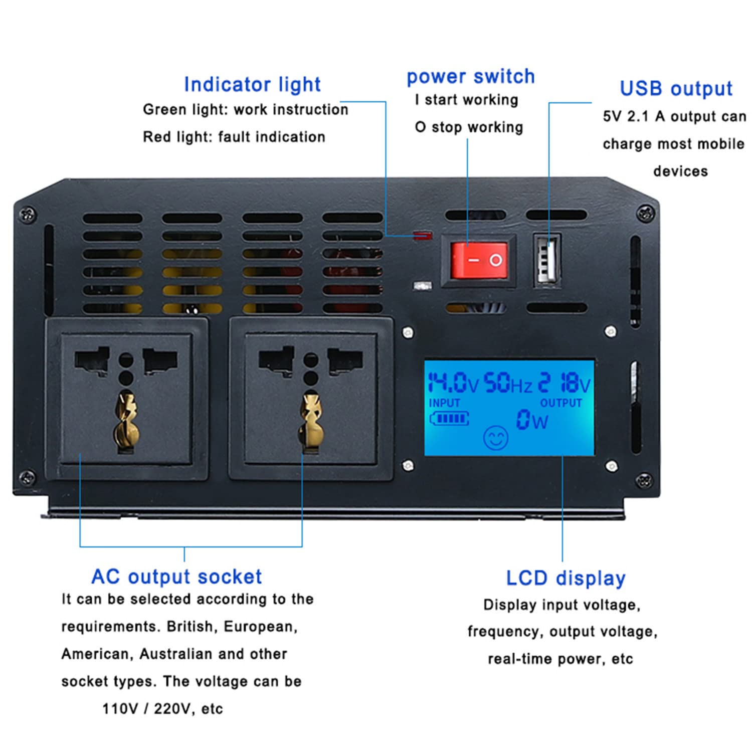 1000W 1500W 2000W 3000W 3500W konwerter napięcia czysta fala sinusoidalna falownik samochodowy DC 12V 24V 48V do AC 230V przetwornica mocy konwerter czysta fala sinusoidalna,2000W-48V