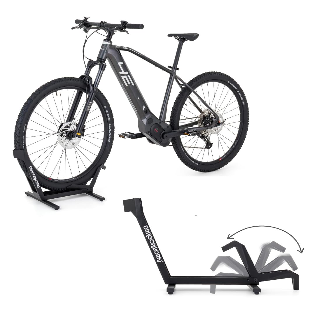DRAGONWORKS RAID Supporto Bicicletta, cavalletto bici da terra per MTB, e-bike, gravel e bici da corsa 26–29", supporto bici stabile per garage, manutenzione e parcheggio, fino a 35 kg