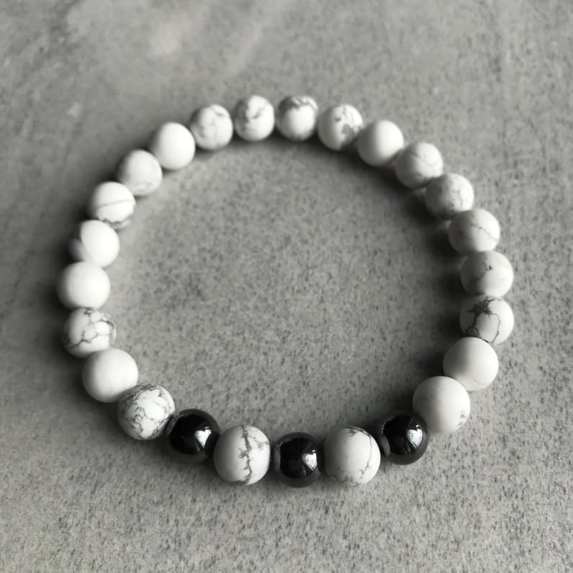 Natural Matte White Howlite & Tri-Hematite 8mm Bead Stretchable Bracelet, Unisex
